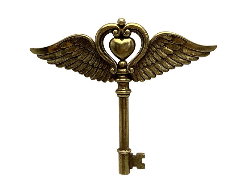 Photo n°1 du produit Déco murale clé ailes coeur doré 20x17cm-479T17-0