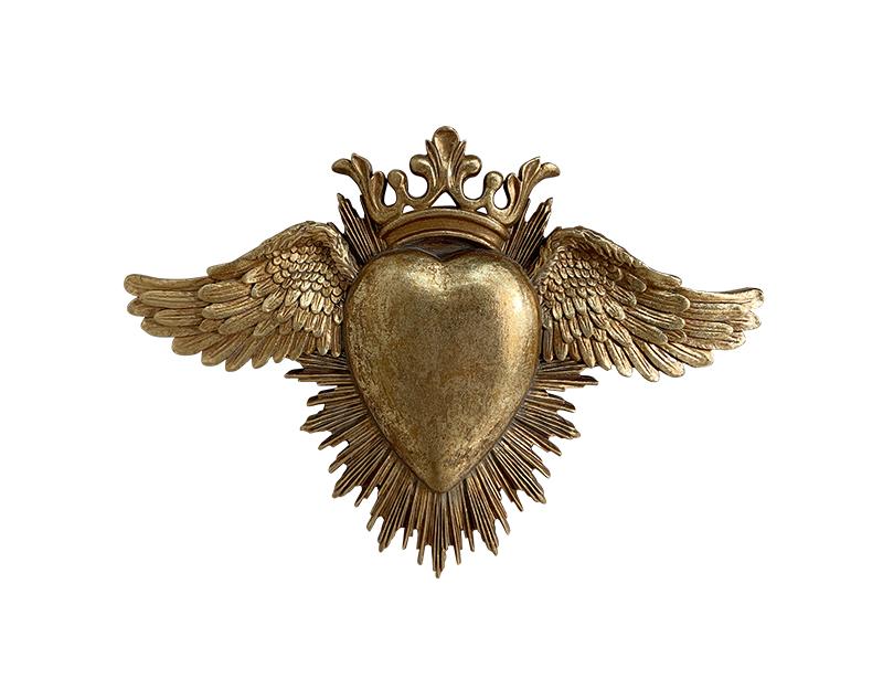 Photo n°1 du produit Déco murale ex-voto coeur ailes doré 24,5x17,5cm-928T24-0