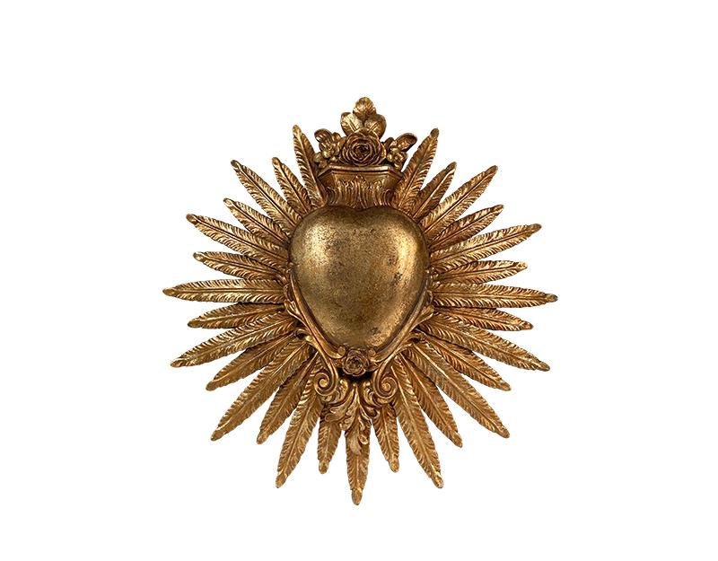 Photo n°1 du produit Déco murale ex-voto coeur plumes doré 24.7x25.3cm-930T25-0