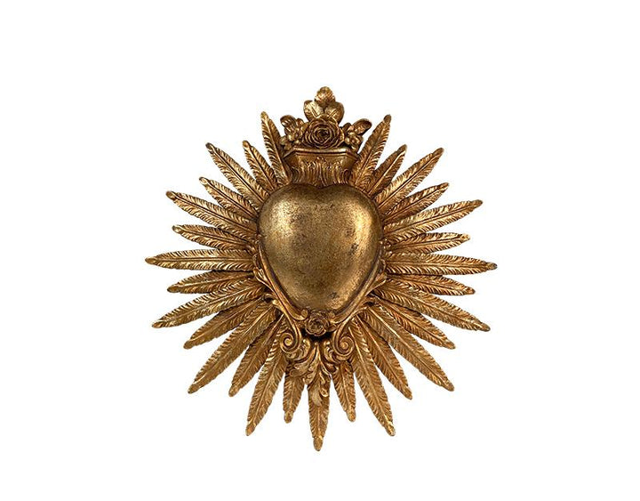 Photo n°1 du produit Déco murale ex-voto coeur plumes doré 24.7x25.3cm-930T25-0