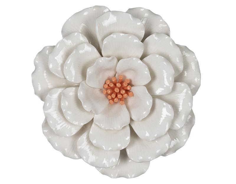 Photo n°1 du produit Déco murale fleur céramique blanc orange 20.5cm-491C20-0