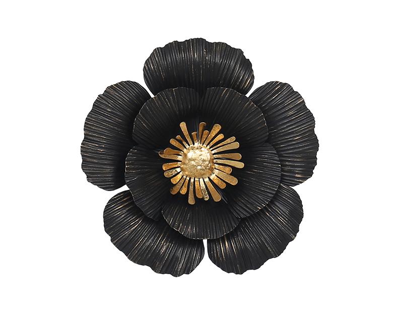 Photo n°1 du produit Déco murale métal fleur noir doré 25cm-744NC25-0