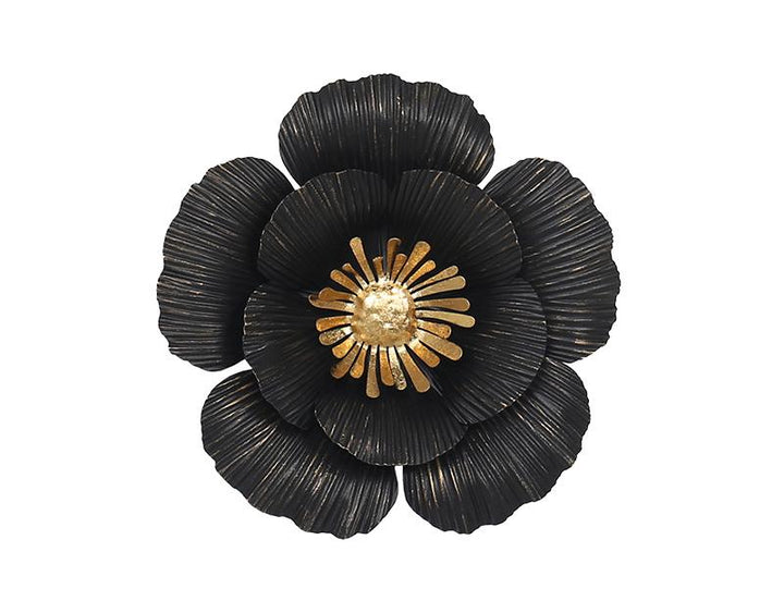 Photo n°1 du produit Déco murale métal fleur noir doré 25cm-744NC25-0
