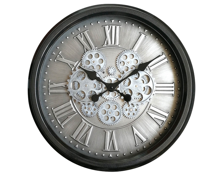 Photo n°1 du produit Horloge mécanismes noir fond argenté 52.5cm-H391C52-0