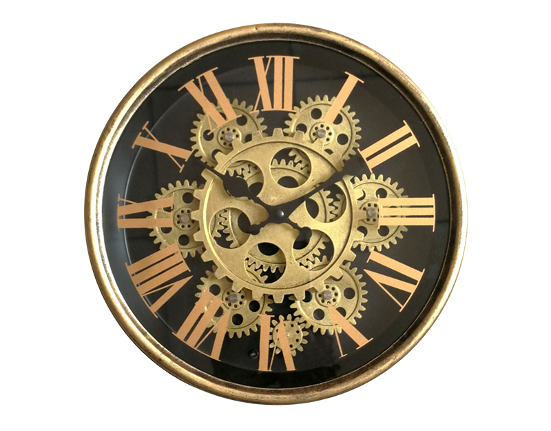 Photo n°1 du produit Horloge métal mécanismes noir contour doré 25x6x25cm-H393C25-0