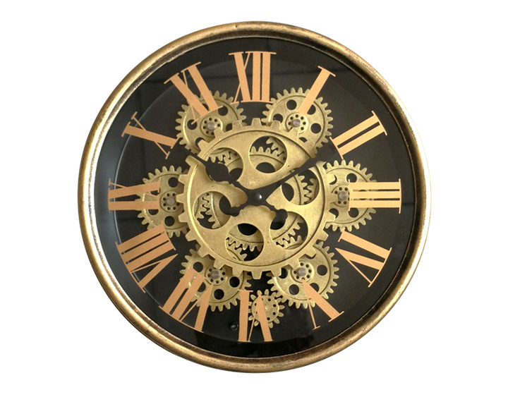 Photo n°1 du produit Horloge métal mécanismes noir contour doré 25x6x25cm-H393C25-0