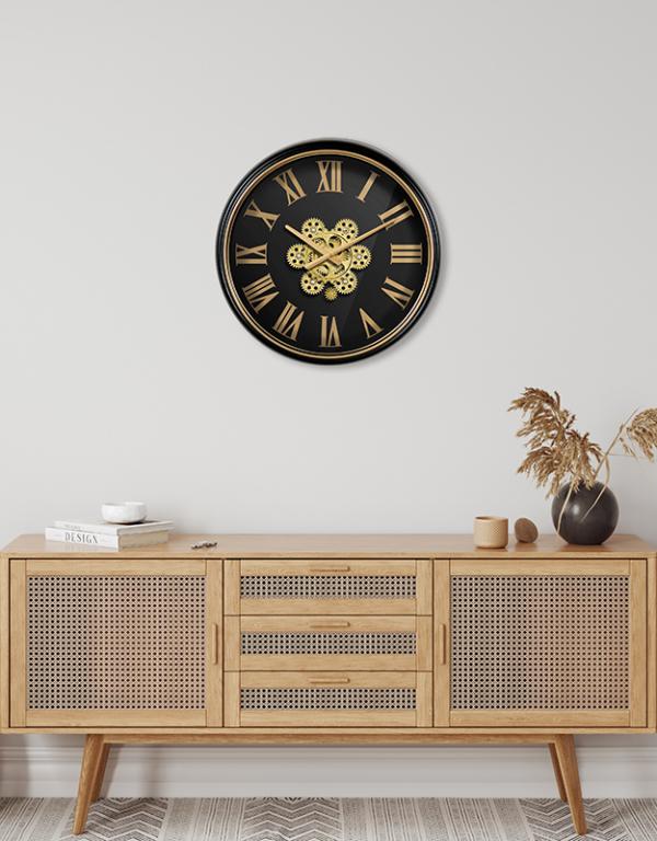Photo n°3 du produit Horloge noire et dorée à mécanismes 50cm-H330C50-0