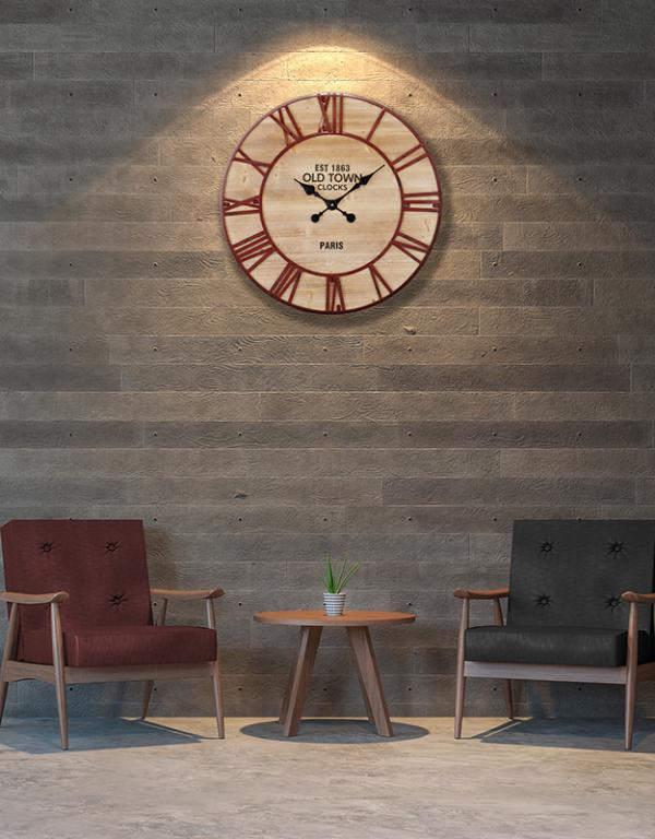 Photo n°2 du produit Horloge ronde en bois et métal rouillé 70cm-H306C70-0