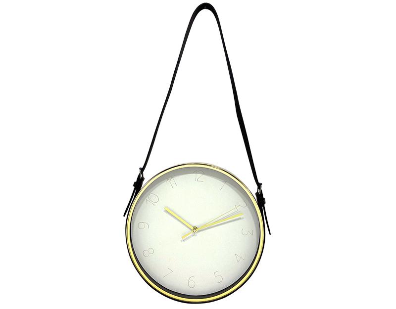 Photo n°1 du produit Horloge ronde à lanière blanc doré 30,5x30,5cm-H398C30-0