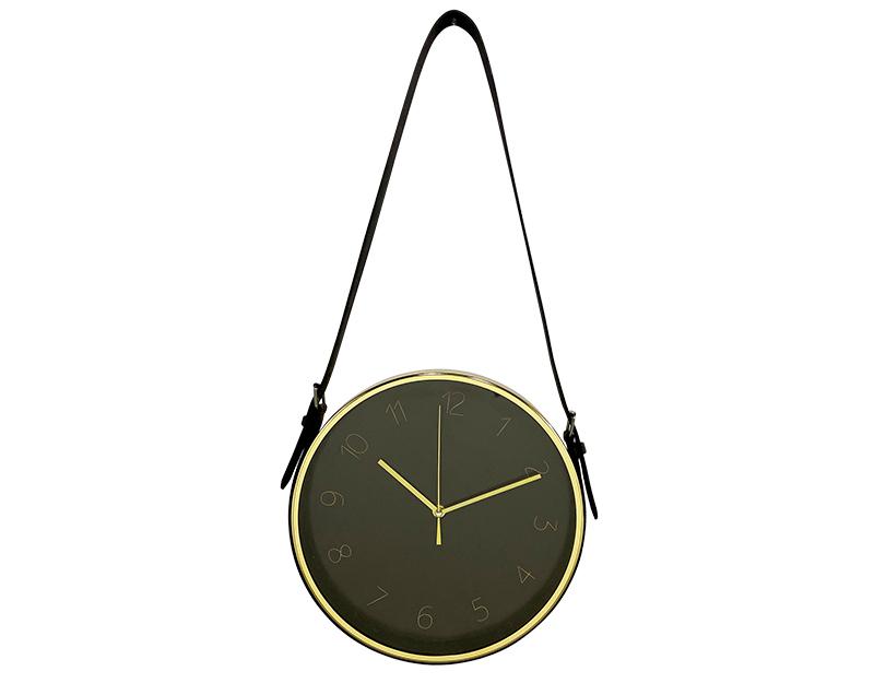 Photo n°1 du produit Horloge ronde à lanière noir doré 30,5x30,5cm-H397C30-0