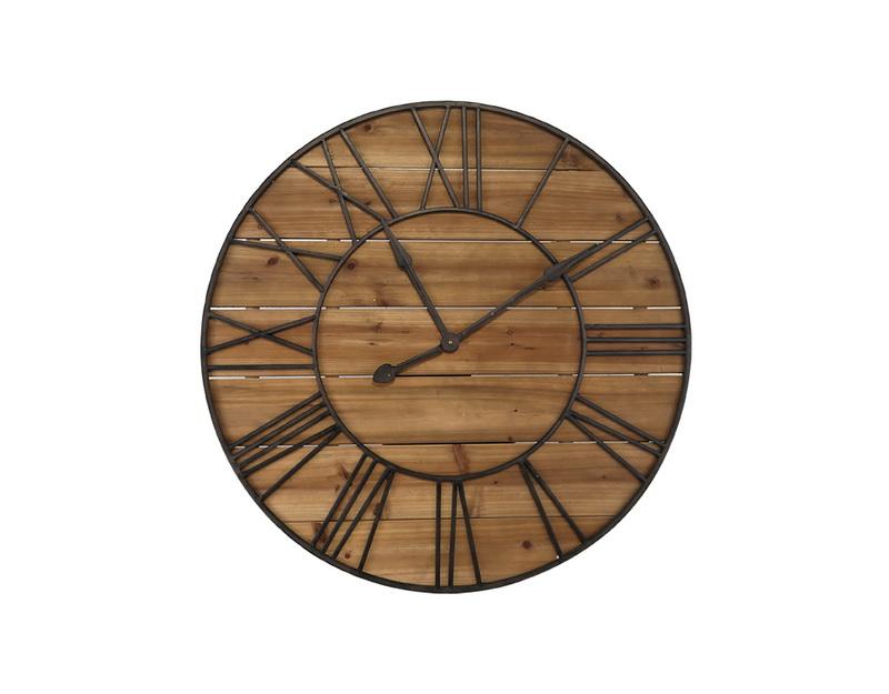 Photo n°1 du produit Horloge ronde métal et bois 90cm-H271C90-0