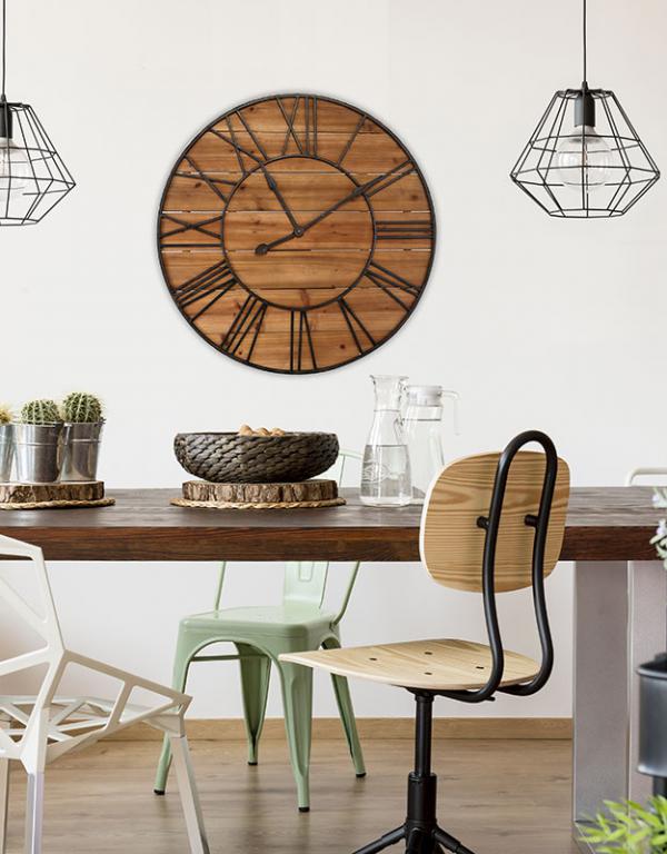 Photo n°3 du produit Horloge ronde métal et bois 90cm-H271C90-0