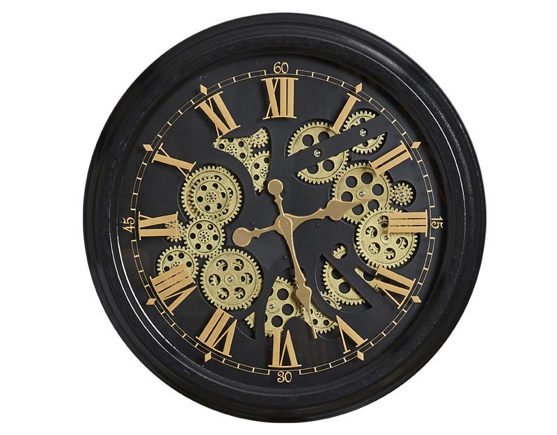 Photo n°1 du produit Horloge ronde noire et dorée mécanisme apparent 52x9x52cm-H294C52-0
