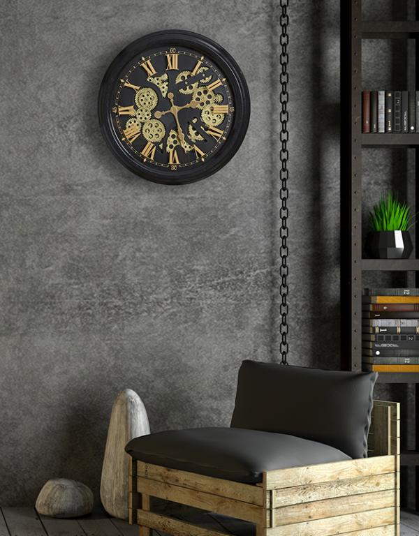 Photo n°2 du produit Horloge ronde noire et dorée mécanisme apparent 52x9x52cm-H294C52-0