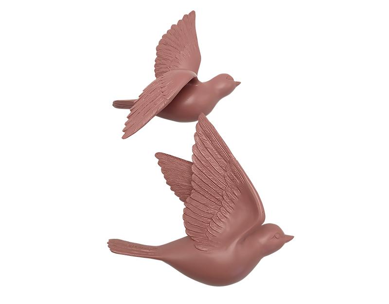 Photo n°1 du produit Lot de 2 déco murales oiseaux roses 12,5x15cm-212RTTT-0