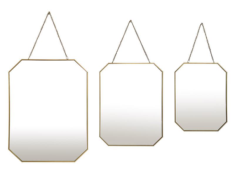 Photo n°1 du produit Lot de 3 miroirs avec chaînette en métal doré 26x20cm, 32x25cm, 40x30cm-GP524TTT-0