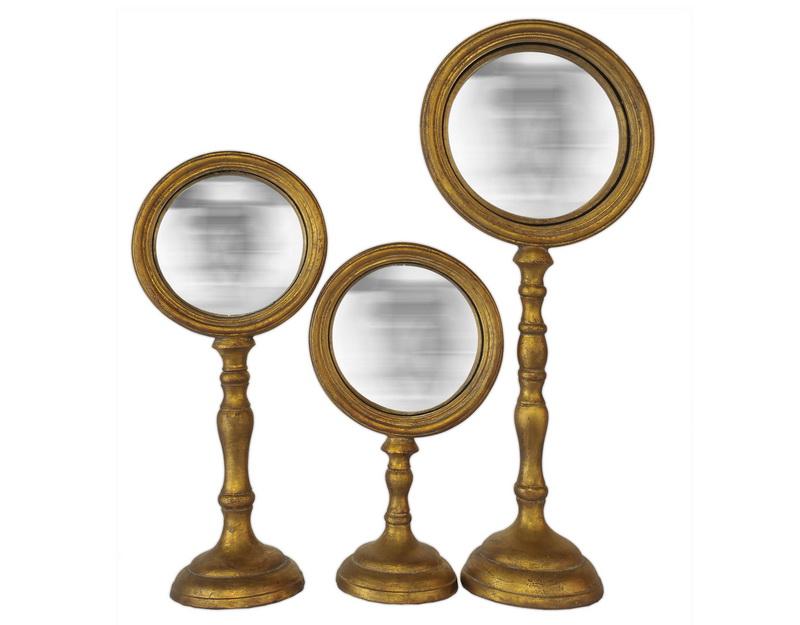 Photo n°1 du produit Lot de 3 miroirs convexes sur pied dorés 23x13, 30x13, 39x17cm-GR291OTTT-0