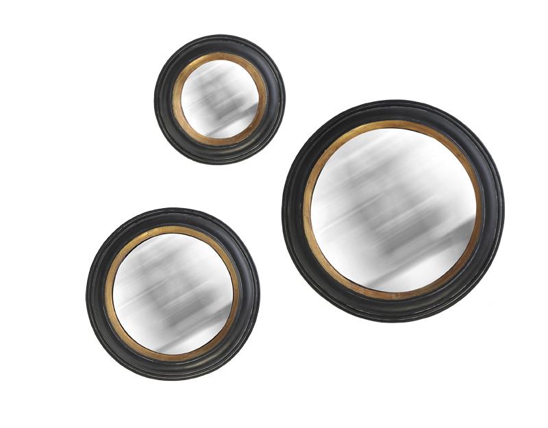 Photo n°1 du produit Lot de 3 miroirs ronds convexes noir et doré 18, 24 et 27cm-GR979TTT-0