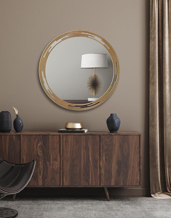 Photo n°2 du produit Miroir design rond en métal doré 80cm-GR980C80-0