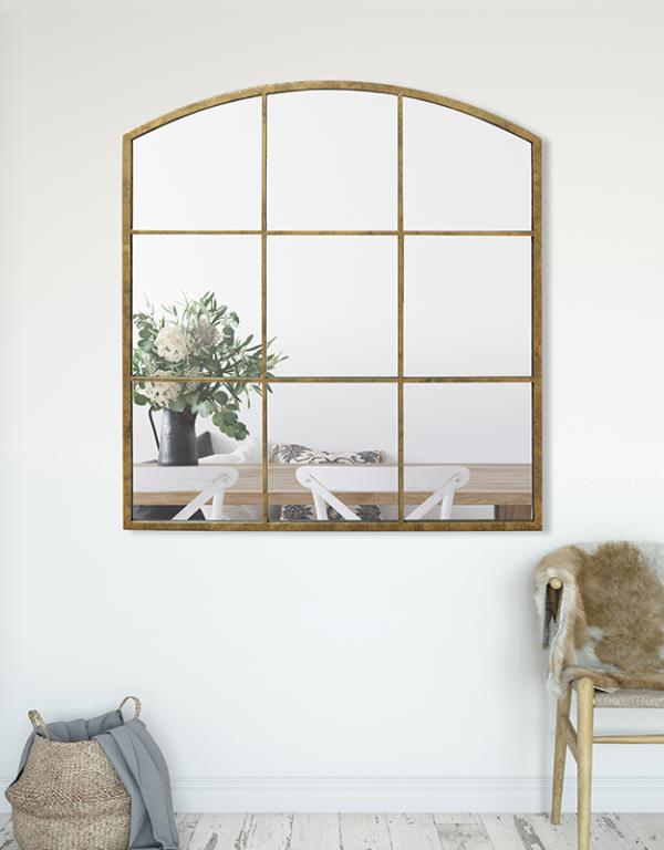 Photo n°2 du produit Miroir fenêtre arc en métal doré 100x100cm-GP912C100-0