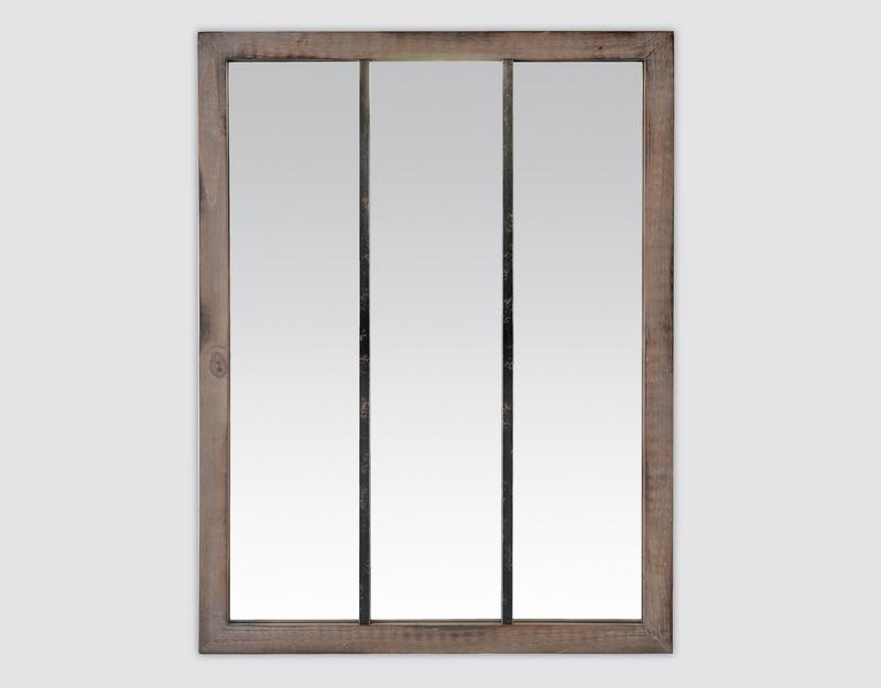 Photo n°1 du produit Miroir industriel 3 bandes en bois et métal rouillé 85x113cm-GP496T113-0