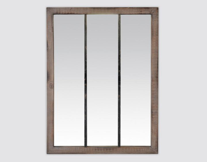 Photo n°1 du produit Miroir industriel 3 bandes en bois et métal rouillé 85x113cm-GP496T113-0