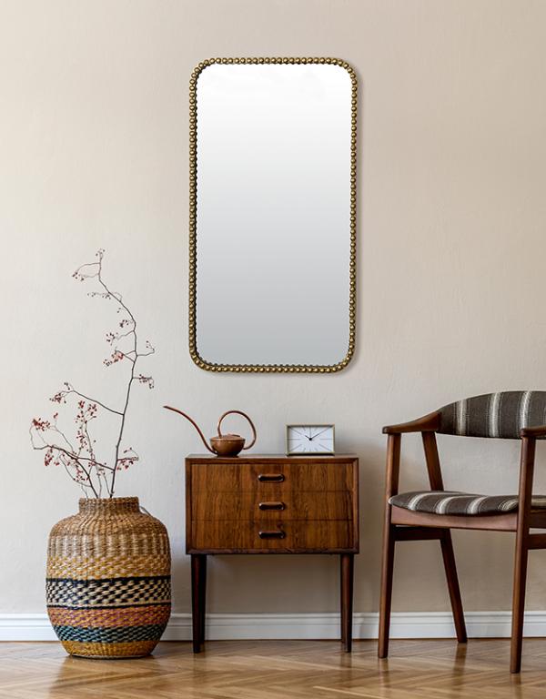Photo n°2 du produit Miroir métal doré rectangulaire perles 50x90cm-GP252T90-0
