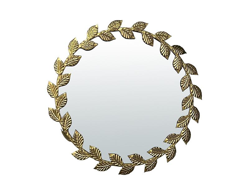 Photo n°1 du produit Miroir métal doré rond feuilles 45cm-GR226C45-0