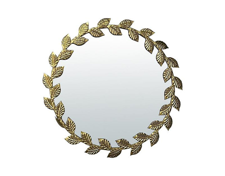 Photo n°1 du produit Miroir métal doré rond feuilles 45cm-GR226C45-0
