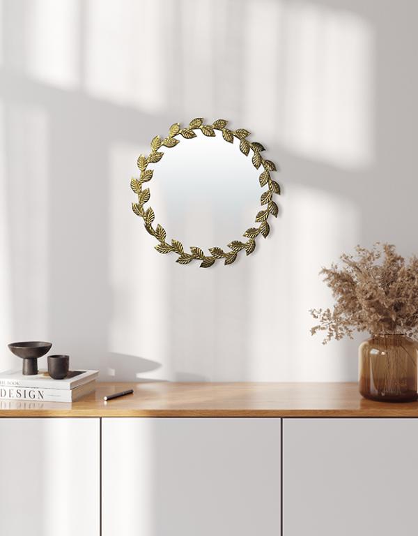 Photo n°2 du produit Miroir métal doré rond feuilles 45cm-GR226C45-0