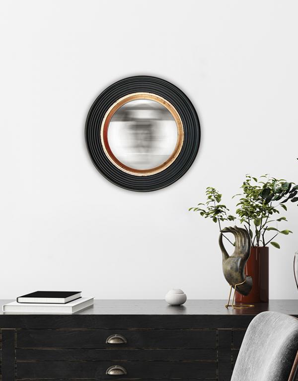 Photo n°2 du produit Miroir rond convexe noir et doré 38,5cm-GR301C38-0