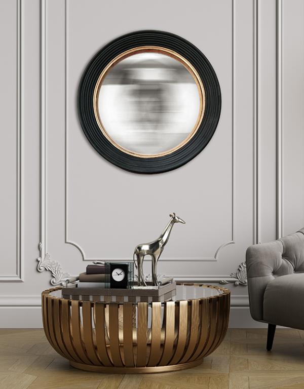 Photo n°2 du produit Miroir rond convexe noir et doré 59cm-GR301C59-0