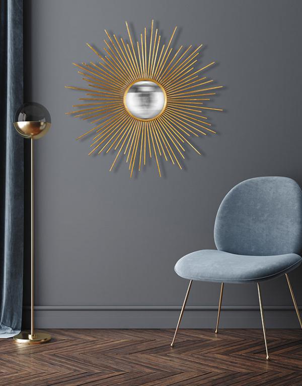 Photo n°2 du produit Miroir rond convexe soleil métal 93x93cm-GR138CC93-0