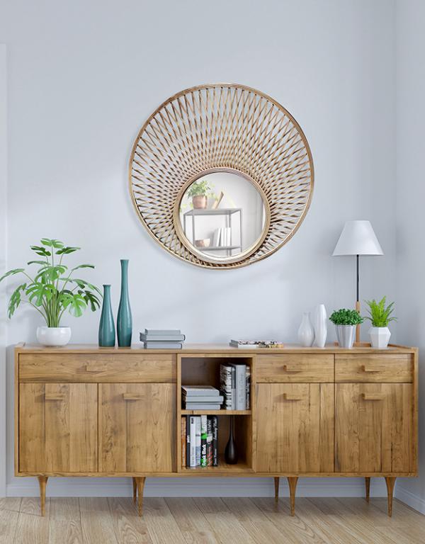 Photo n°2 du produit Miroir rond décalé en bambou 80cm-GR129C80-0