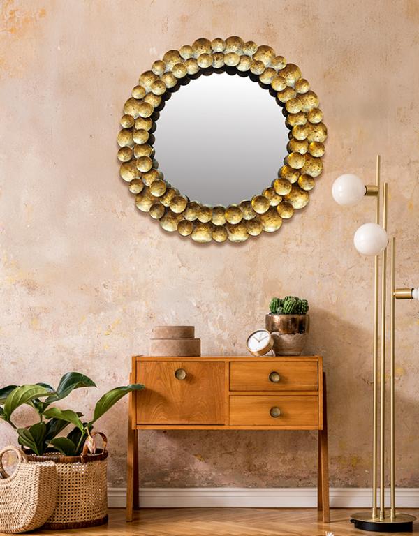 Photo n°3 du produit Miroir rond design métal doré 80cm-GR757C80-0