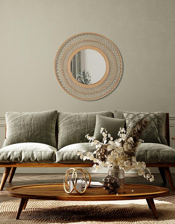 Photo n°2 du produit Miroir rond en rotin 70cm-GR437C70-0