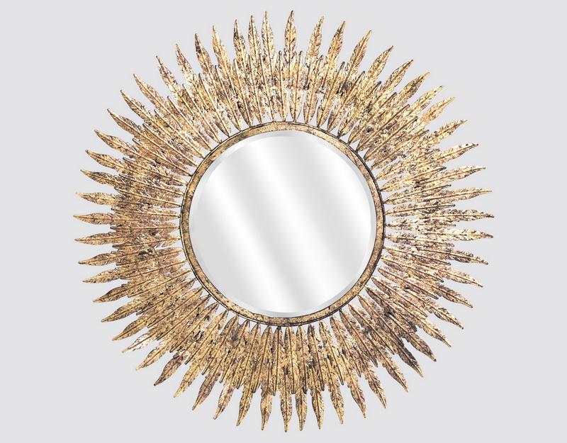 Photo n°1 du produit Miroir soleil feuilles doré 63cm-GR147C00-0