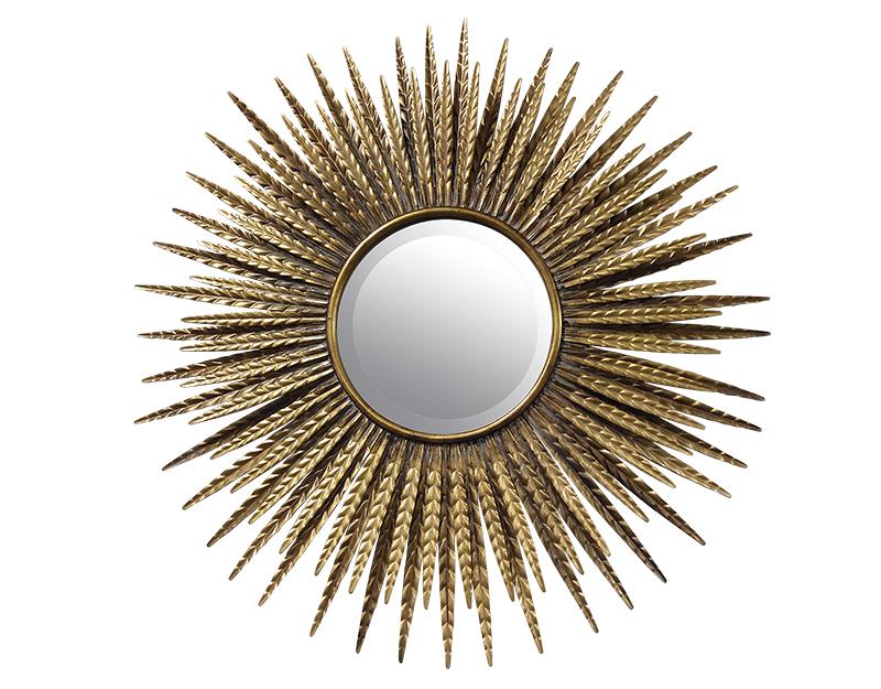 Photo n°1 du produit Miroir soleil métal doré effet plume biseauté 88cm-GR305C88-0
