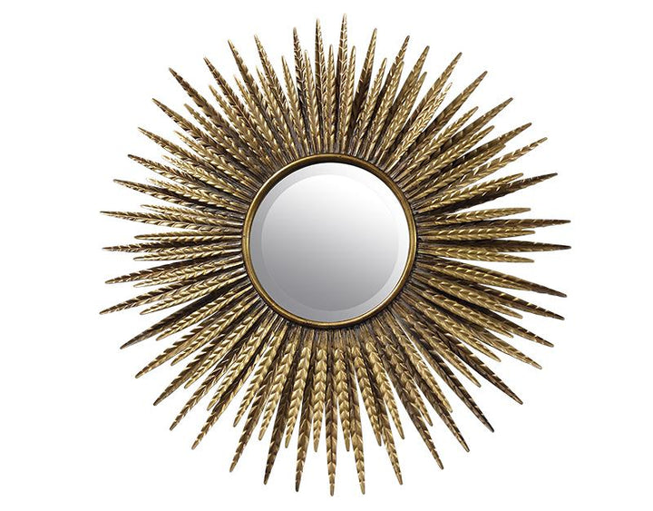 Photo n°1 du produit Miroir soleil métal doré effet plume biseauté 88cm-GR305C88-0