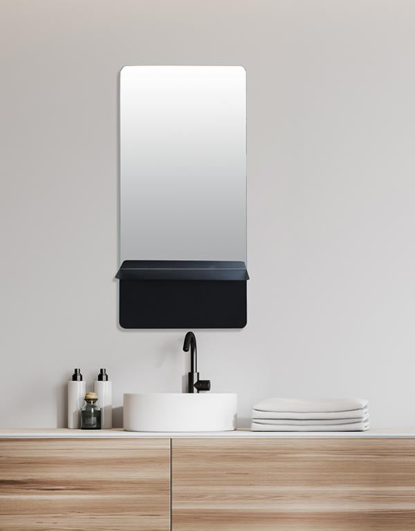Photo n°2 du produit Miroir étagère métal noir 35x14x75cm-GP233T75-0
