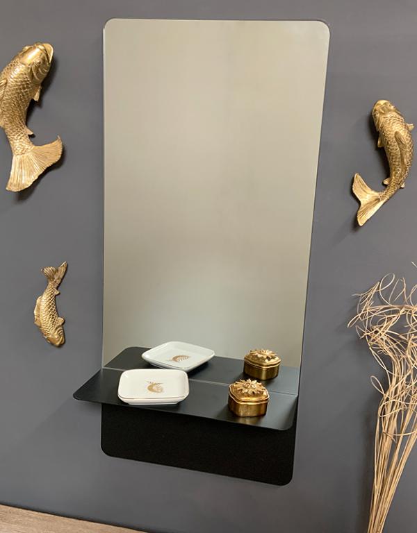 Photo n°3 du produit Miroir étagère métal noir 35x14x75cm-GP233T75-0
