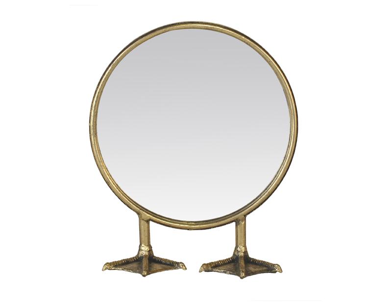 Photo n°1 du produit Petit miroir rond sur pied de canard doré 25x9,5x29,5cm-GR997C25-0