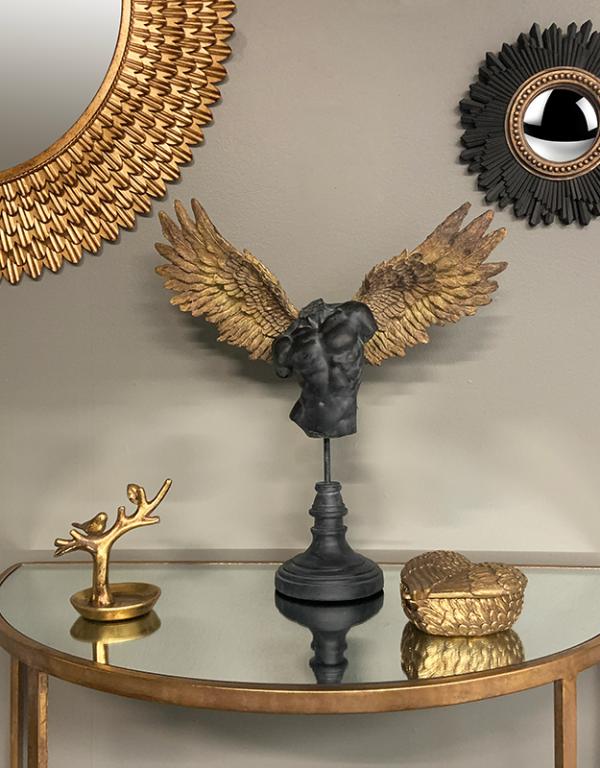 Photo n°2 du produit Statue homme ailé noir et doré 44.5x13.5x47.5cm-ST100T47-0