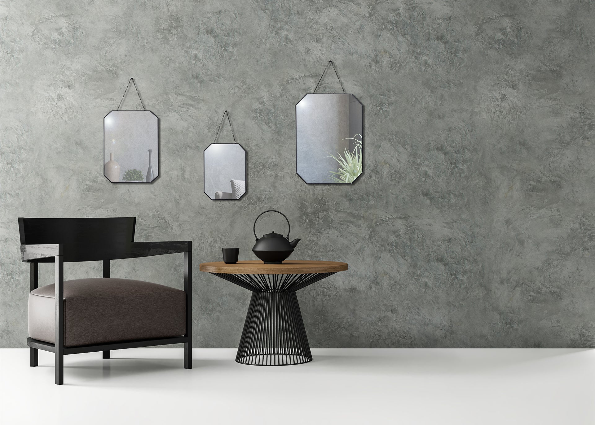 Lot 3 miroirs chaine métal noir 26x20/32x25/40x30cm