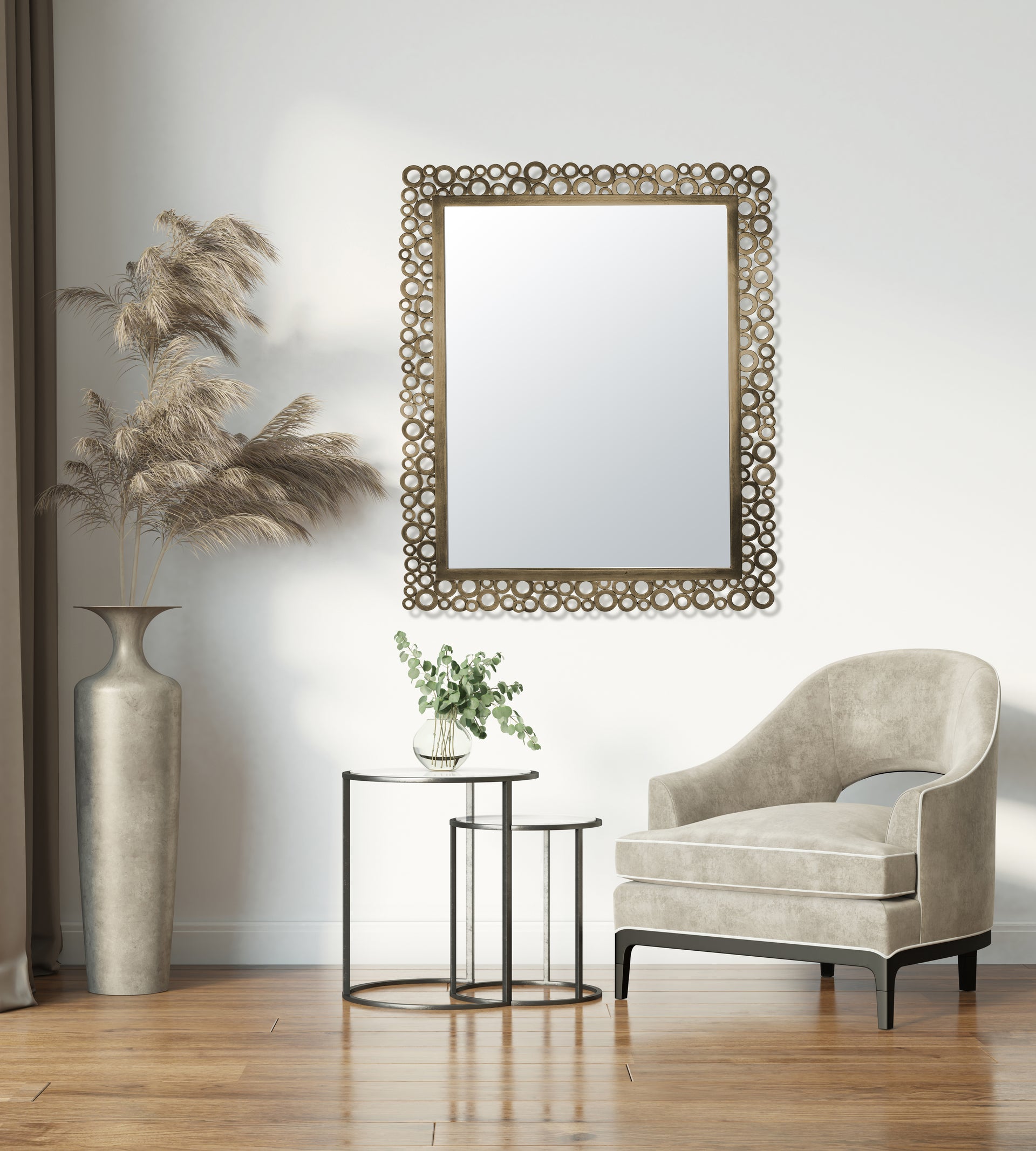 Miroir métal doré bulles 98.5x78cm