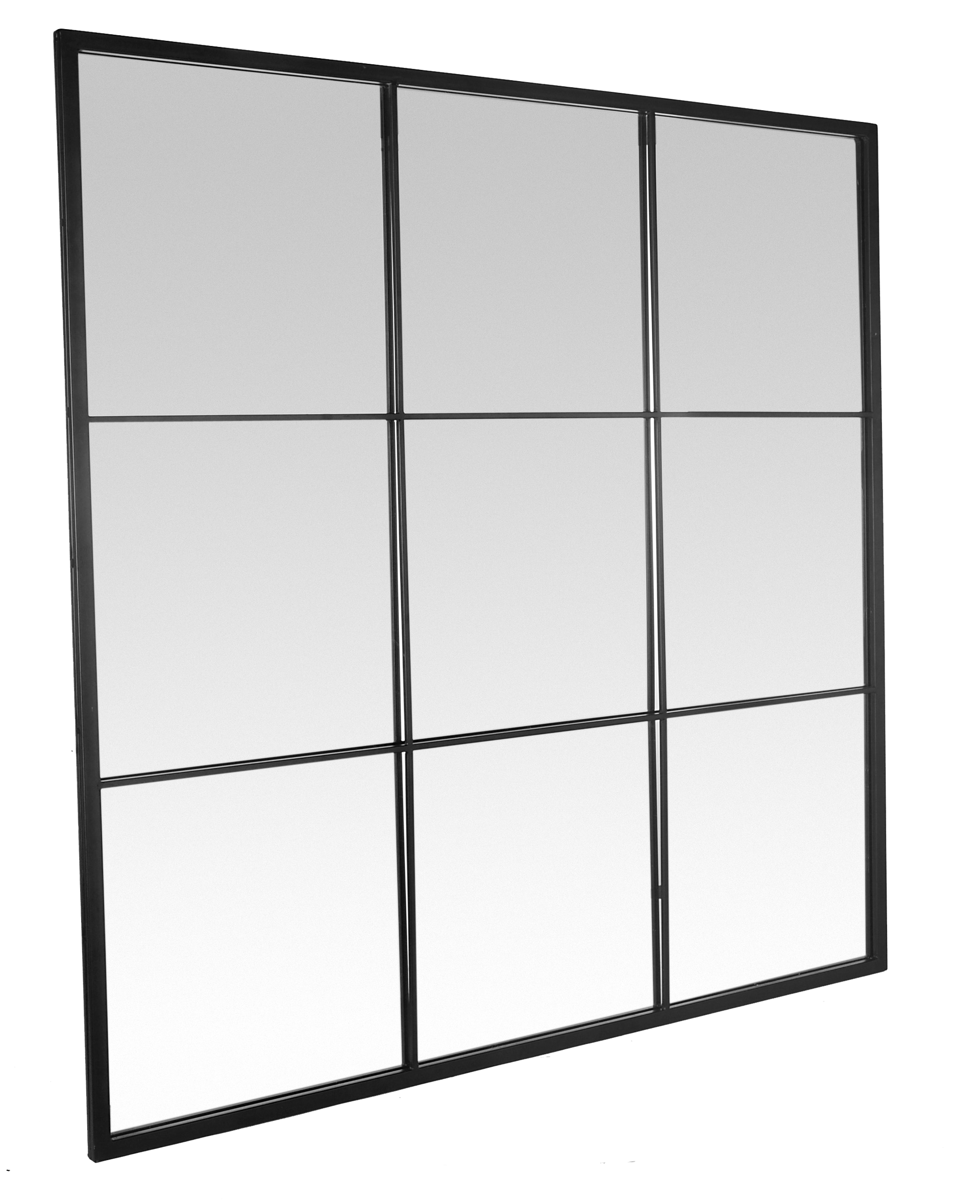 Miroir industriel fenêtre 9 vues métal noir 120x120cm