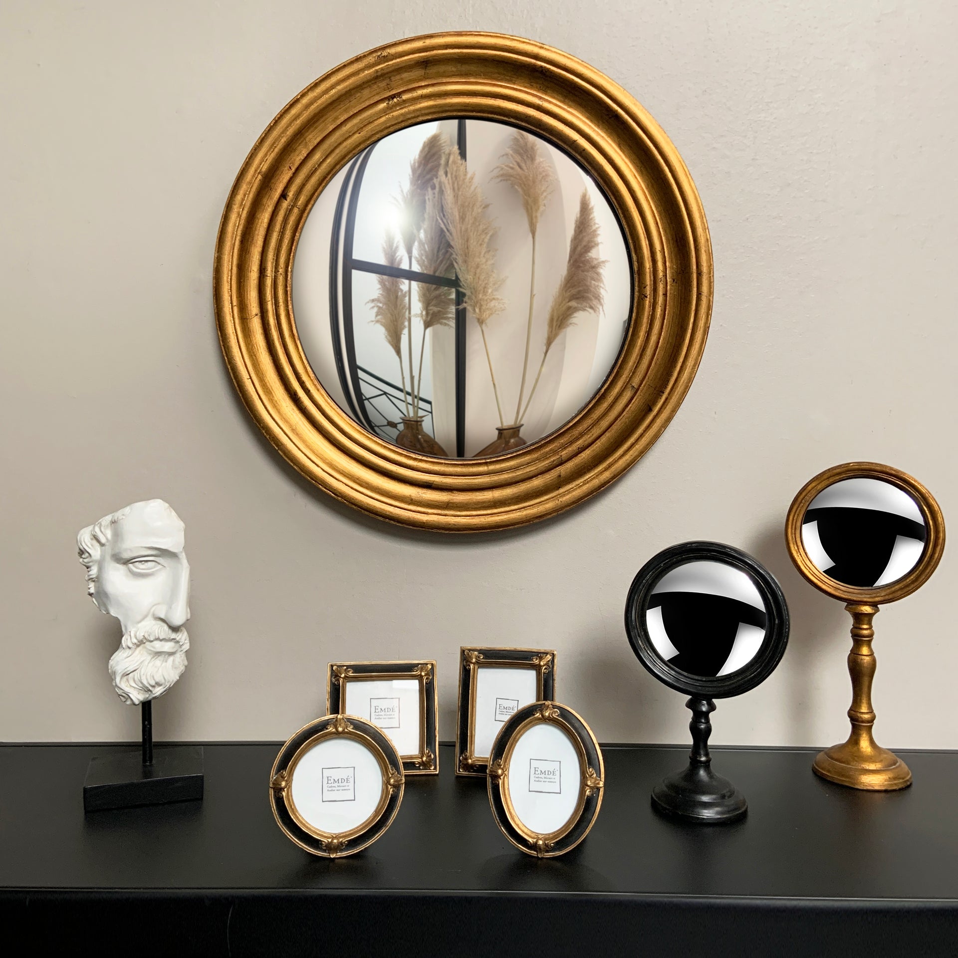 Miroir convexe doré 37cm int et 51cm ext