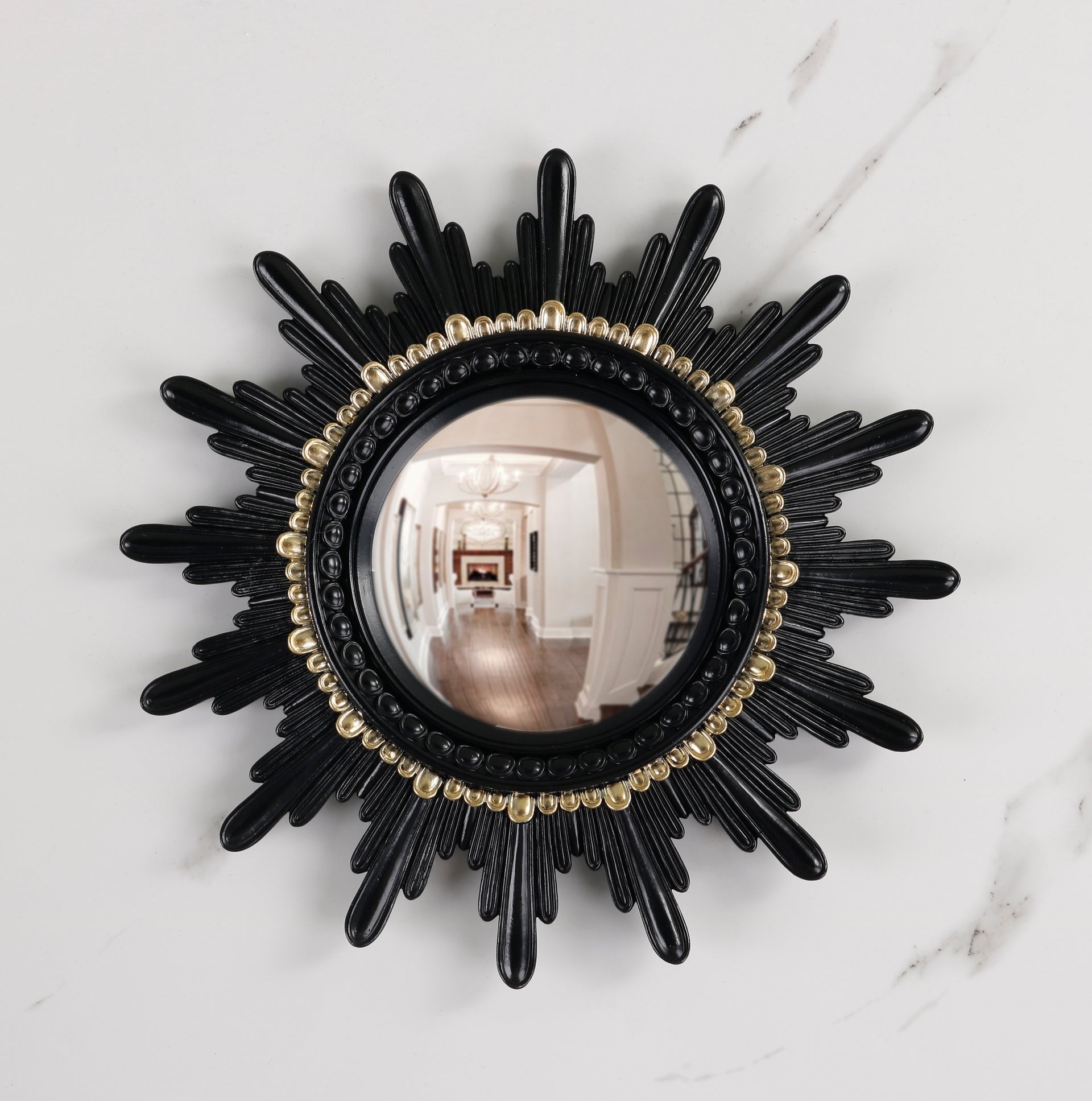 Miroir convexe soleil noir et doré 20.3cm