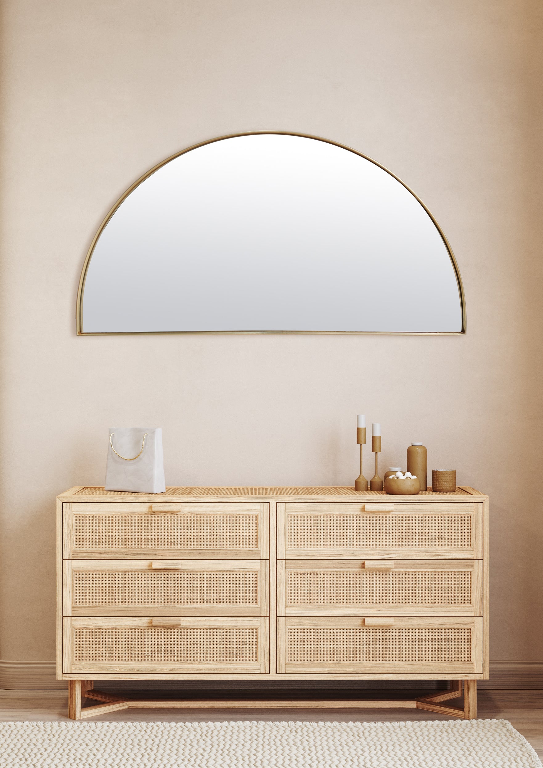 Miroir fin doré demi cercle 50x100cm