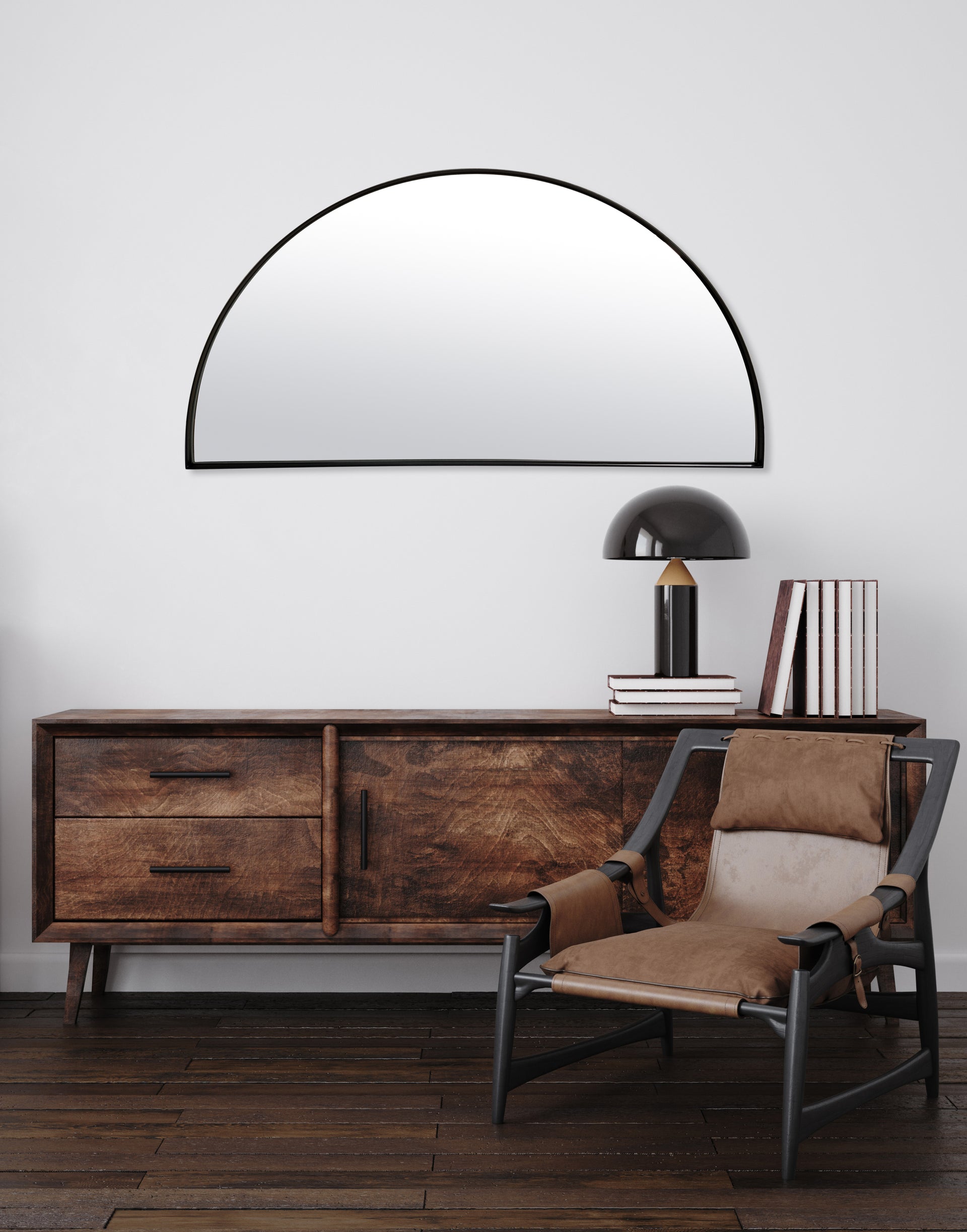 Miroir fin noir demi cercle 50x100cm